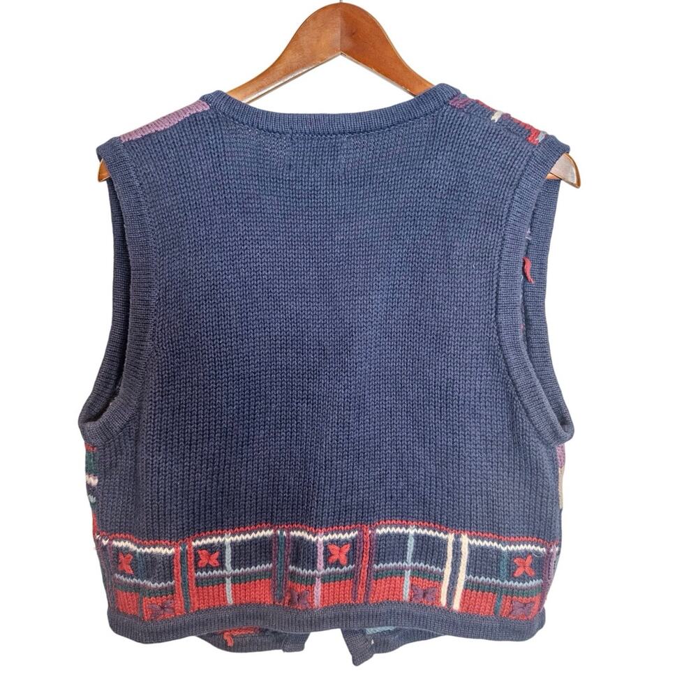 Vintage 90s Christopher & Banks Hand Embroidered Patchwork Knit Sweater Vest M - Picture 5 of 9